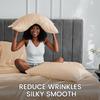 4 Pcs King Size Luxury Silky Soft Gold Satin Sheet Set,1 Premium Moisture Wicking Fitted Sheet Fits Up to 16 Inches Deep Pocket + 1 Flat Sheet + 2 PillowcasesGold, King view 3