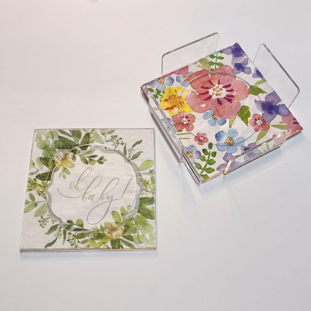 Acrylic Napkin Coaster,DIY Clear Acrylic Coasters with Insert for Cocktail Napkins for Festival,Party,Home,Bar Decor (6pcs Coasters+ 1pcs Holder)