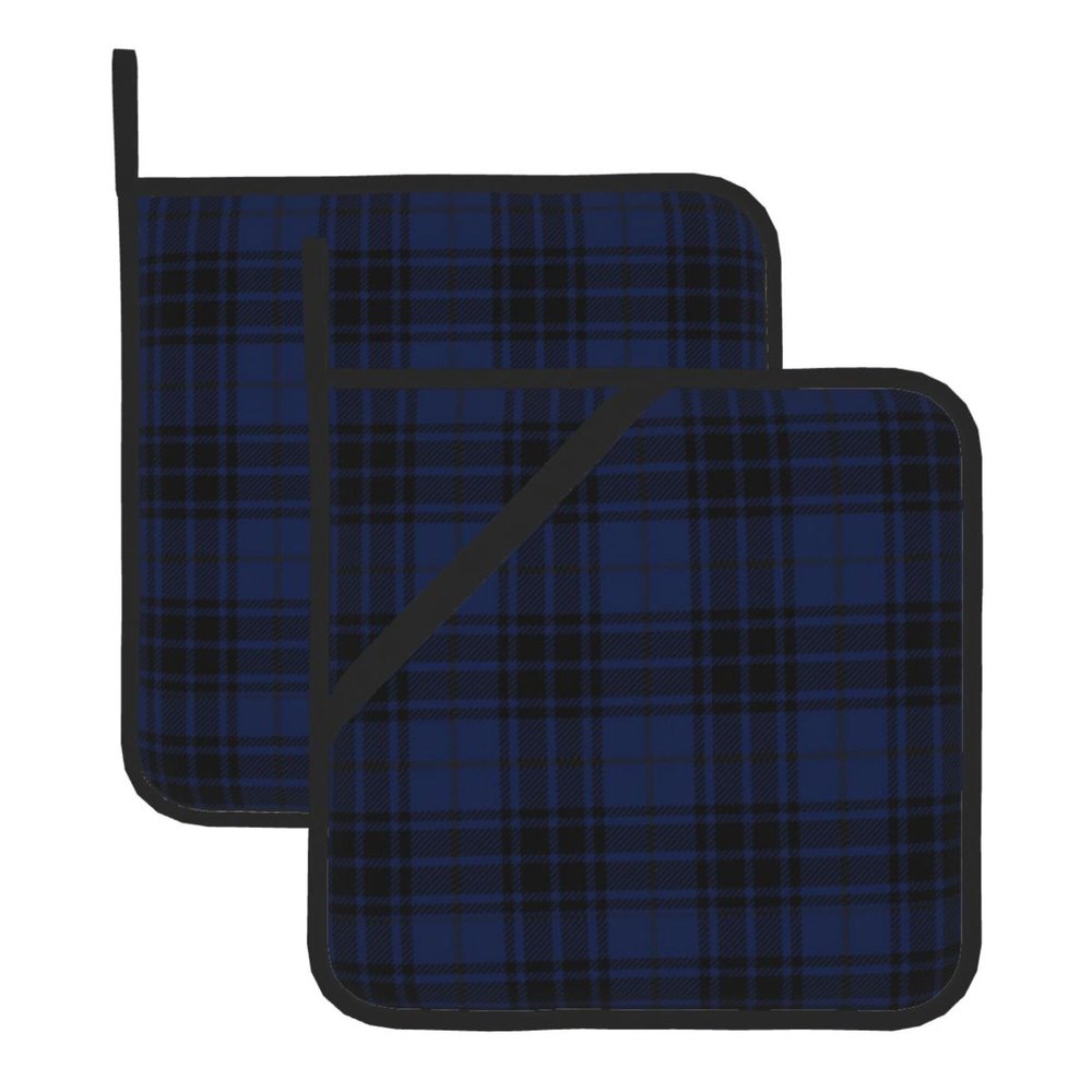 2 Pack Navy Blue Tartan Plaid Pot Holders with Hanging Loops,Heat Resistant Countertop Hot Pads, Contry Style Potholder Set for Kitchen Baking Chef Barbeque,Square,8x8 inch