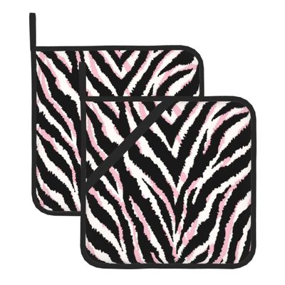 2 Pack Pink Zebra Print Pot Holders with Hanging Loops,Heat Resistant Countertop Hot Pads, Contry Style Potholder Set for Kitchen Baking Chef Barbeque,Square,8x8 inch