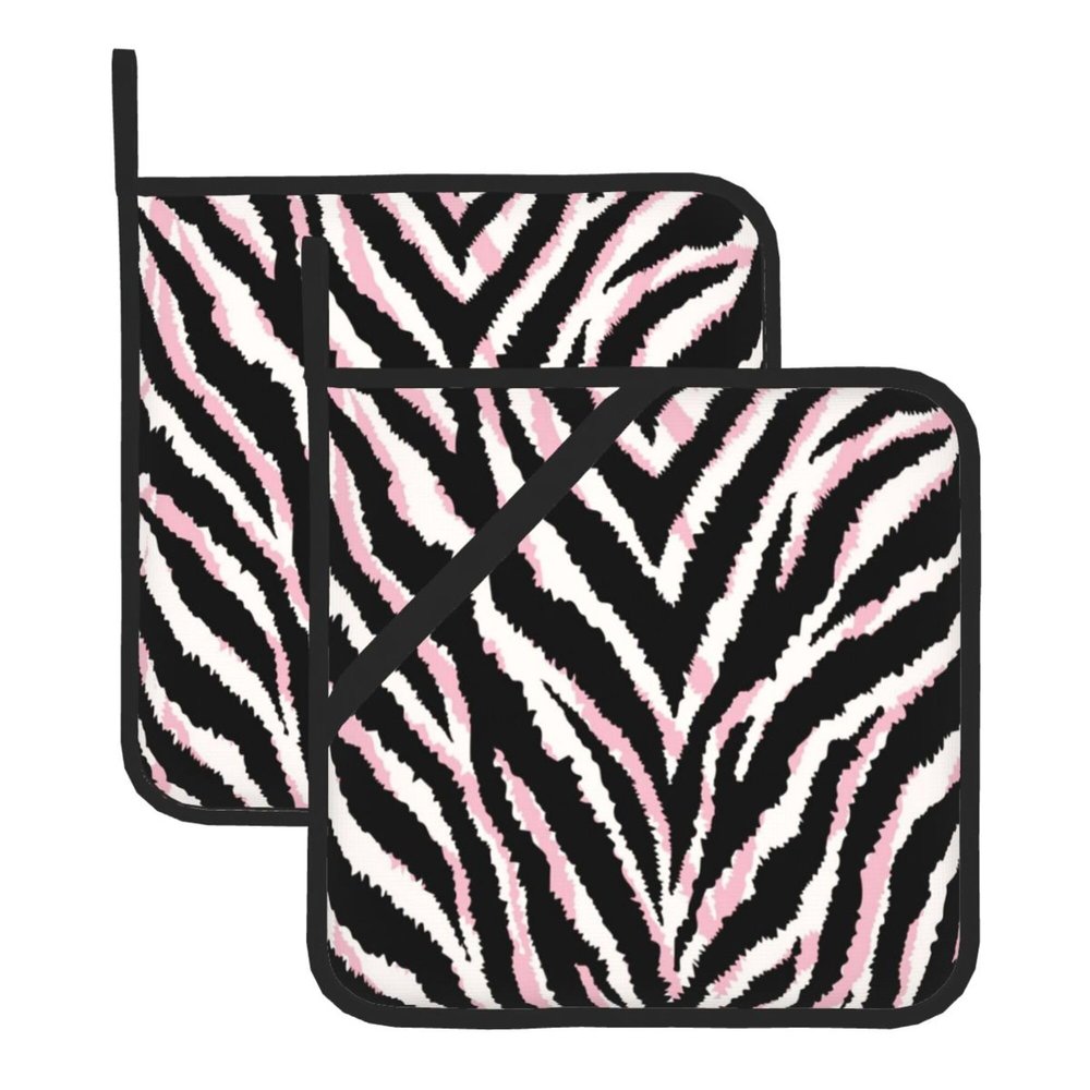 2 Pack Pink Zebra Print Pot Holders with Hanging Loops,Heat Resistant Countertop Hot Pads, Contry Style Potholder Set for Kitchen Baking Chef Barbeque,Square,8x8 inch