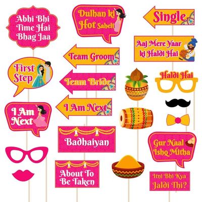 Haldi Ceremony Photo Booth Party Props Set of 25 Pcs for Wedding Photo Booth/Haldi Photo Booth