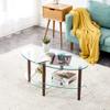 35.44 Transparent Oval Glass Coffee Table, Modern Table with Oak Wood Leg Tea Table 3-Layer Glass Table for Living Room Office, Easy Assemble view 1