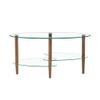 35.44 Transparent Oval Glass Coffee Table, Modern Table with Oak Wood Leg Tea Table 3-Layer Glass Table for Living Room Office, Easy Assemble view 4