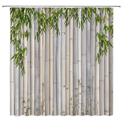 HYKHYK Bamboo Shower Curtain Japanese Asian Green Leaf Plant Nature Fabric Bathroom Curtain Set with Hooks(67" Wx70 H)