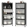 Giantex 5-Tier Kitchen Storage Cabinet, Mobile Microwave Stand with Flip-up PC Doors, Freestanding Kitchen Bakers Rack with 4 Rolling Casters, for Dining Room, Living Room and Study, Black view 1
