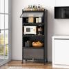Giantex 5-Tier Kitchen Storage Cabinet, Mobile Microwave Stand with Flip-up PC Doors, Freestanding Kitchen Bakers Rack with 4 Rolling Casters, for Dining Room, Living Room and Study, Black view 2