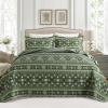 BEDIFANY Quilts Queen Size, Reversible Lightweight Bedspread with Boho Geometry Printed, Bed Spread Coverlet Sets for Bed Decoration, All-Season Queen Quilt Bedding Set (90 * 98 in), 3 Pieces - Green view 1