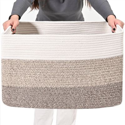 ICERZCZ Large Rectangle Blanket Basket, Large Storage Basket for Organizing, Cotton Rope Woven Basket for Storage with Handles, Baby Nursery Living Room Bedroom, 22x17x12, 75L