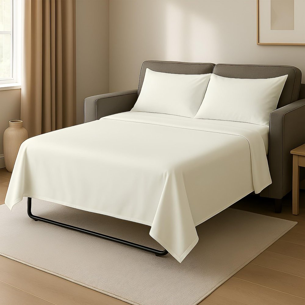 Cottingon 4 PC's Sleeper Sofa Twin Sheets, 100% Brushed Microfiber Couch Sheets, Easily Fits Upto 6" Deep Pull Out Bed Matrress 35" X 74", Ivory
