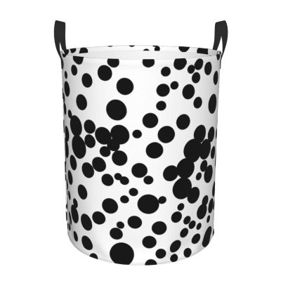 Black & White Big Dot Round Waterproof Oxford Fabric Large Clothes Basket Laundry Hamper With Handles,Toy Storage