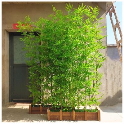 LXLZYXSF 2 Pcs Artificial Green Bamboo Tree for Courtyard Deck, Meeting Room Ornaments Indoor Space Divider Screen, Simulation Plants (Color : 1m/3.2ft H, Size : 150cm Base-26 Pole)