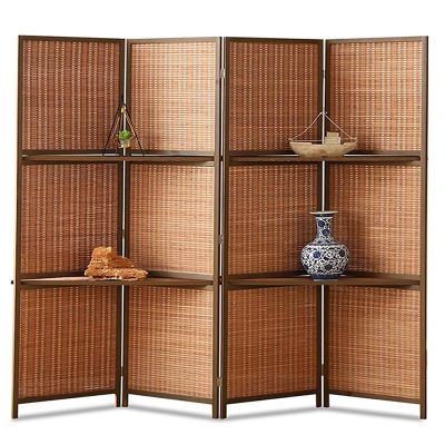 RENLXFI Room Dividers and Folding Privacy Screens, 71 79 Inch Tall Living Room Partitions with Shelves, 4/5/6 Panels Stable Floor Separator (Size : 180cm/70.9in H, Color : 4 Panels)