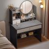 AoForce Vanity Desk with Drawers and Mirror, Spacious Desktop, Large-Capacity Partitioned Storage, with Round Mirror and Stool, Easy to Install, Stable and Durable (Size : A) view 1