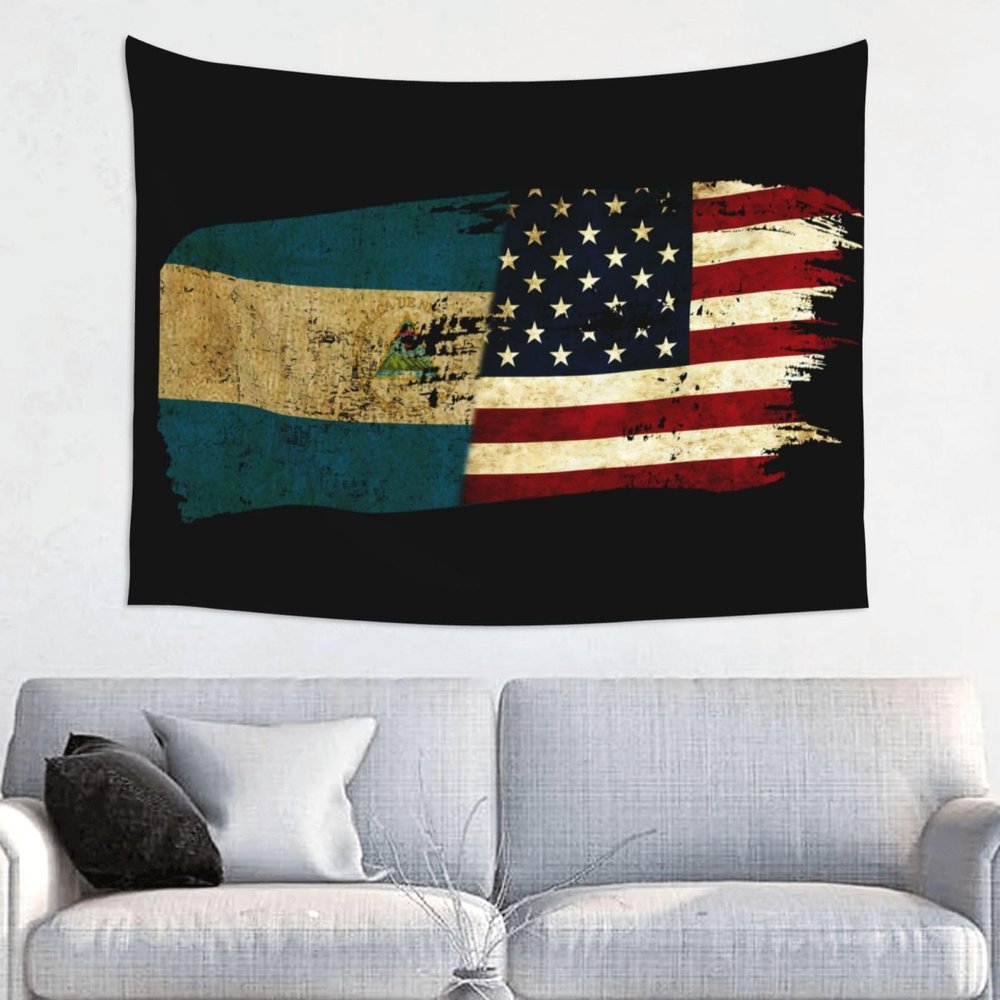 Wall Decoration Tapestry-Nicaraguan American Flag Tapestry Wall Hanging,Hippie Art Tablecloths 29x37 Inches For Bedroom Dorm Living Room