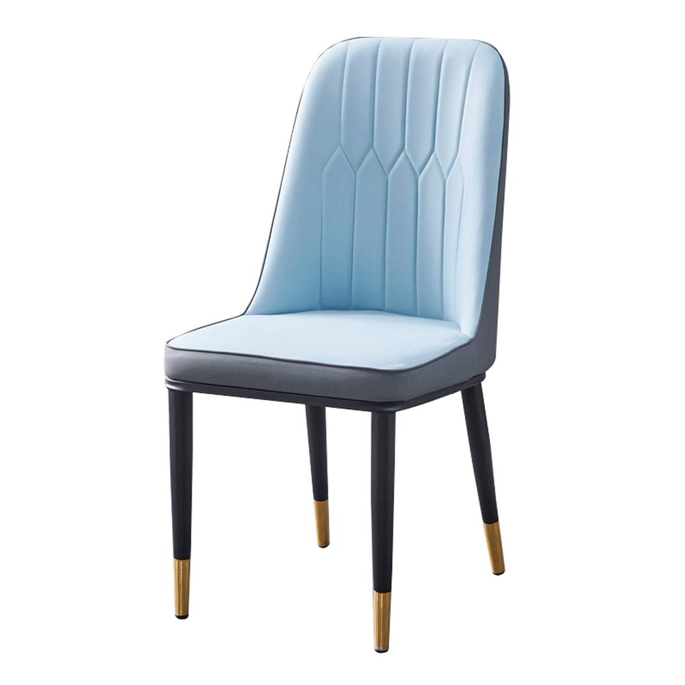 Dining Chair Kitchen Dining Room Furniture Chairs Faux Leather Dining Chairs Black Metal Legs Chairs Upholstered Seat and Backrest for Living Room Bedroom Kitchen (Color : Blue+Gray)