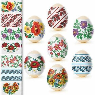 1 Pcs Of Heat Shrink Sleeve Decoration Sticker Easter Egg Wraps Pysanka Embroidered Style