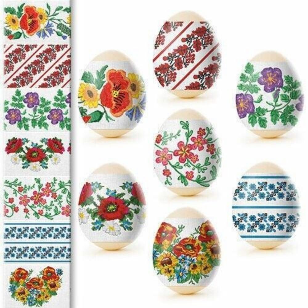1 Pcs Of Heat Shrink Sleeve Decoration Sticker Easter Egg Wraps Pysanka Embroidered Style