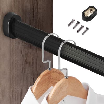 ZAQYCM Black Hanger Rods for Clothes in Closet 76 70 66 60 55 50 48 42 40 Inch, Wardrobe Hanging Pole with Support Bracket and Rubber Strip, Pot and Pan Wall Mounted Rail (Size : 18in/46cm)