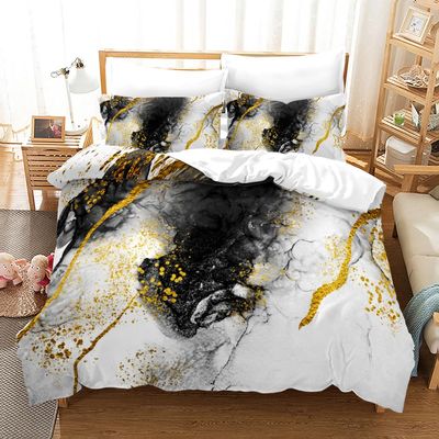 Classic Black White Comforter Cover Set with Gold Glitter Full Size Abstract Marble Print Bedding Duvet Set Boys Girls Teens Adult Bedroom Decor Quilt Cover Set with 2Pillowcase