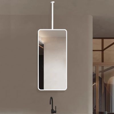 SXBHDM White Ceiling Mounted Mirror with Ceiling Hanging Rod, Bathroom Mirrors for Vanity, Modern Metal Framed Round Corner Rectangular Wall Mirror Contemporary Hanging Mirror (Size : 50cmx70cm)