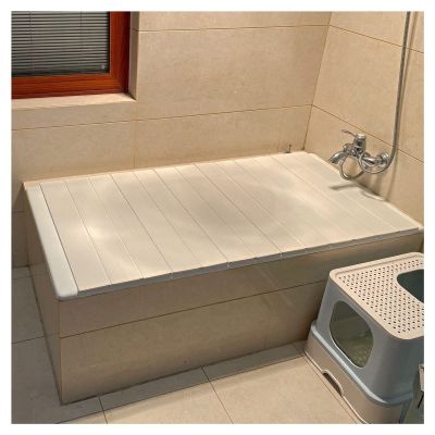 Bathtub Tray Bathtub Caddy Tray Dust-Proof Bathtub Cover, Folding Durable Insulation Cover, PVC Bath Tub Accessories Shutter Bath Lid Dust Board, Length 150/160/170/180cm Multifunctional (Color : WHI