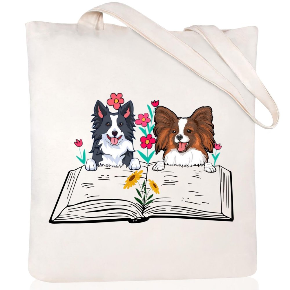 Andeiltech Canvas Tote Bag for Women Aesthetic Cute Dog Shopping Grocery Reusable Bags with Inner Zipper Women Gift