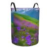 Nature Purple Flowers Meadow Mountain Scenic Round Waterproof Oxford Fabric Large Clothes Basket Laundry Hamper With Handles,Toy Storage view 2
