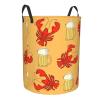 Beer And Crawfish Pattern Round Waterproof Oxford Fabric Large Clothes Basket Laundry Hamper With Handles,Toy Storage view 2