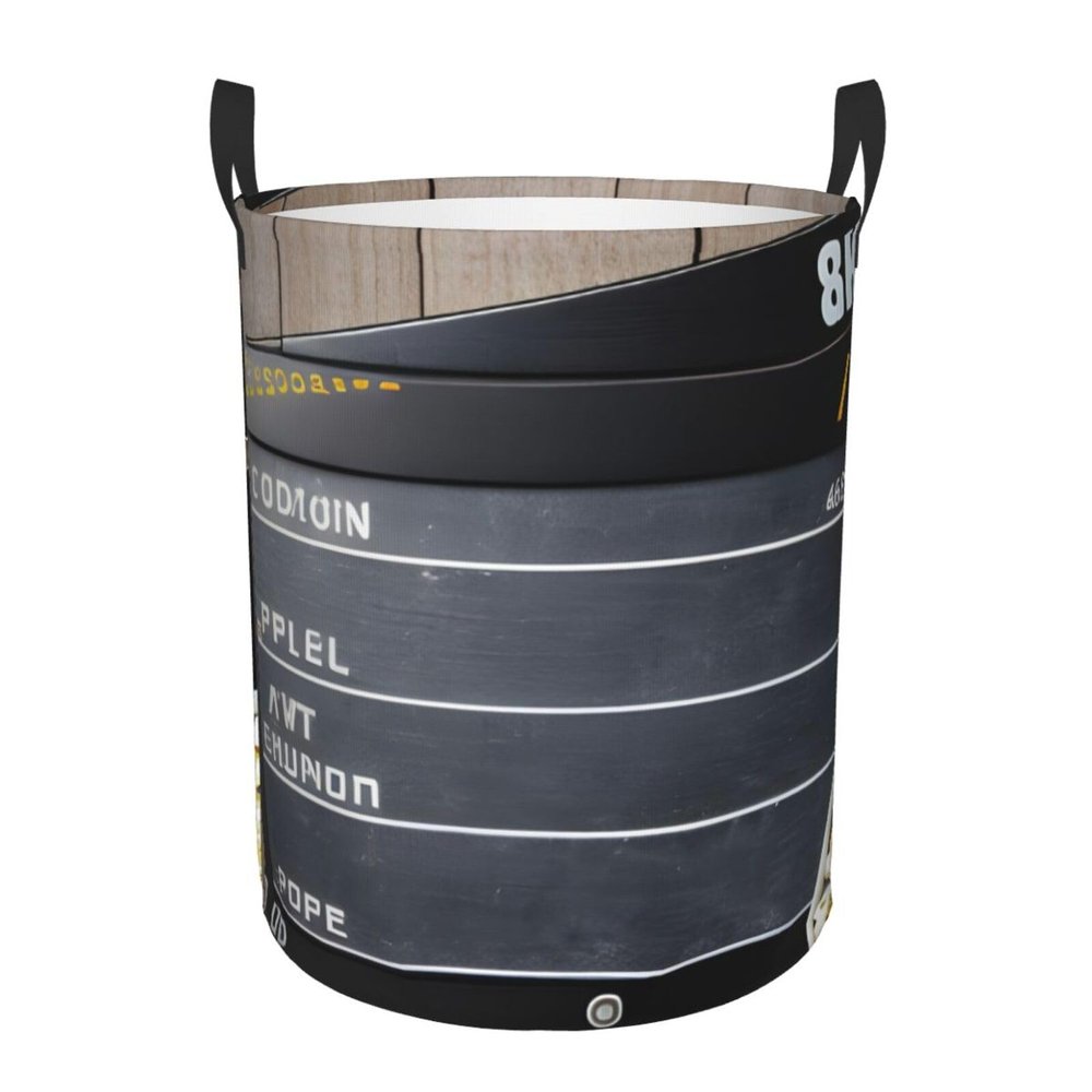 Cinema Movie Clapboard And Popcorn Round Waterproof Oxford Fabric Large Clothes Basket Laundry Hamper With Handles,Toy Storage