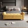 63" End of Bed Bench, Storage Ottoman Bench, Rolled Armed Linen Fabric Upholstered Window Bench Seat with Solid Wood Legs, Couch Long Bench for Bedroom, Living Room, Hallway (Yellow) view 1