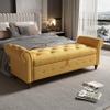 63" End of Bed Bench, Storage Ottoman Bench, Rolled Armed Linen Fabric Upholstered Window Bench Seat with Solid Wood Legs, Couch Long Bench for Bedroom, Living Room, Hallway (Yellow) view 3