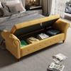 63" End of Bed Bench, Storage Ottoman Bench, Rolled Armed Linen Fabric Upholstered Window Bench Seat with Solid Wood Legs, Couch Long Bench for Bedroom, Living Room, Hallway (Yellow) view 4