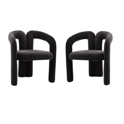 SZLIZCCC Modern Velvet Black Dining Chairs Set of 2, Fabric Armchair, Upholstered Barrel Chairs for Living Room, Kitchen, Dining Room