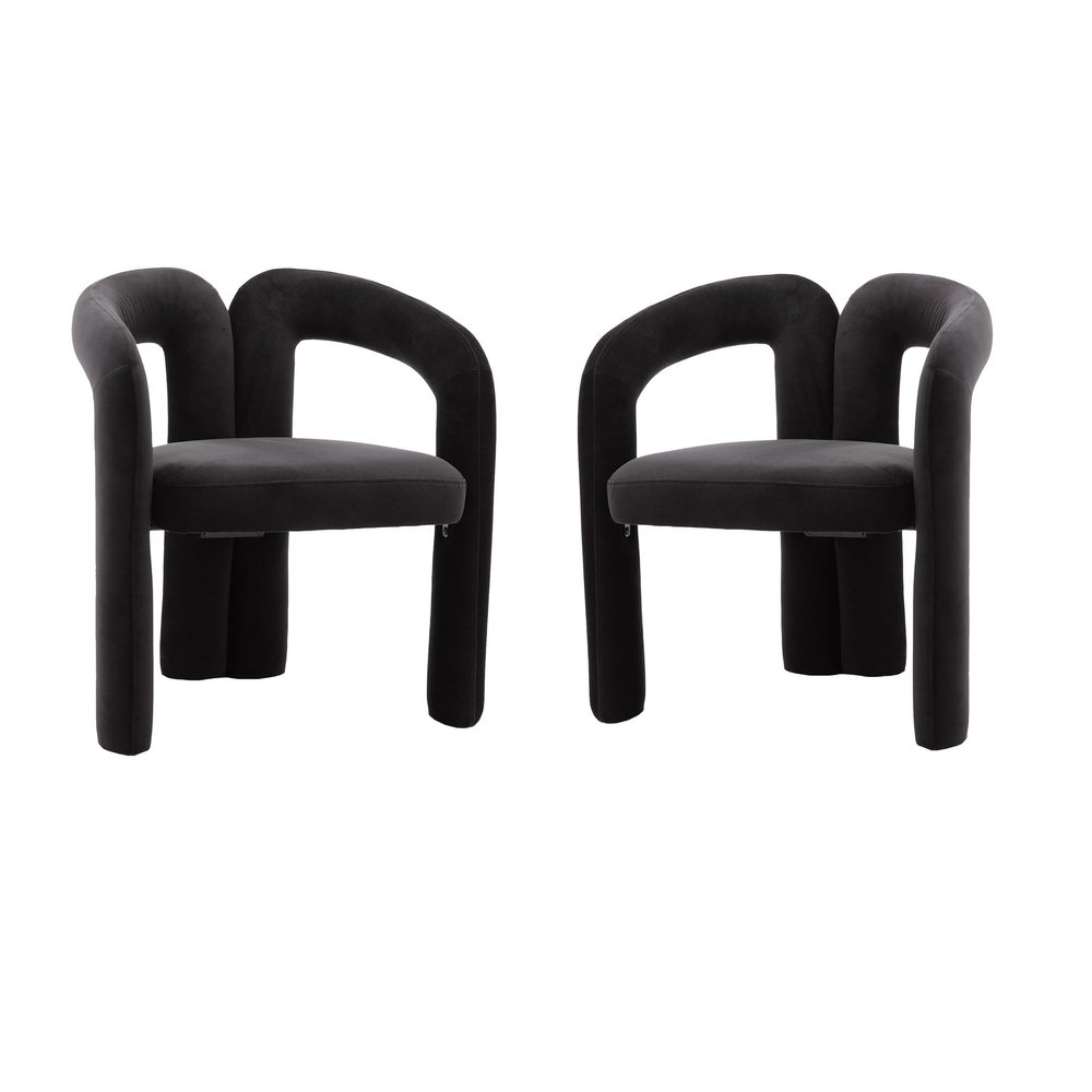 SZLIZCCC Modern Velvet Black Dining Chairs Set of 2, Fabric Armchair, Upholstered Barrel Chairs for Living Room, Kitchen, Dining Room