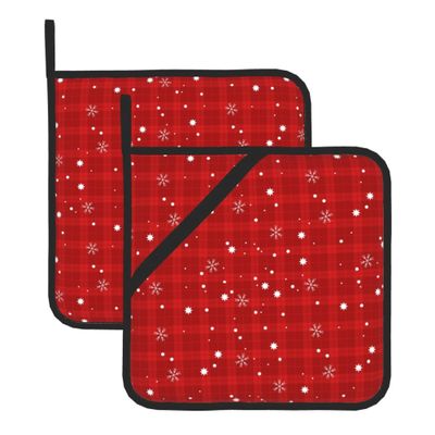 2 Pack Christmas Pot Holders,Christmas Red Tartan Plaid Countertop Hot Pads Heat Resistant, Contry Holiday Potholder Set for Kitchen Baking Chef Barbeque,8x8 inch