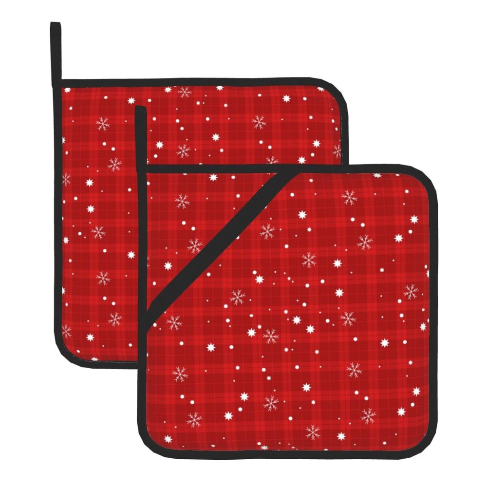 2 Pack Christmas Pot Holders,Christmas Red Tartan Plaid Countertop Hot Pads Heat Resistant, Contry Holiday Potholder Set for Kitchen Baking Chef Barbeque,8x8 inch