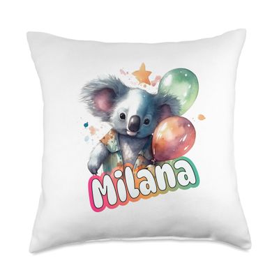 MILANA daughter granddaughter birthday gift ideas Milana-Adorable Girl Name with Cute Koala Throw Pillow, 18x18, Multicolor