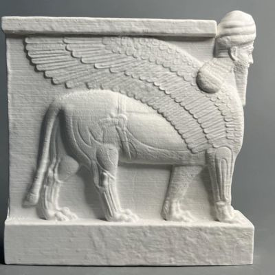 Plaster Statue of Human Head and Winged Bull Sculptures Home Decor White Abstract Shelf Decoration Coffee Table Decorations Shelf Decor Room Decorations Housewarming Gift