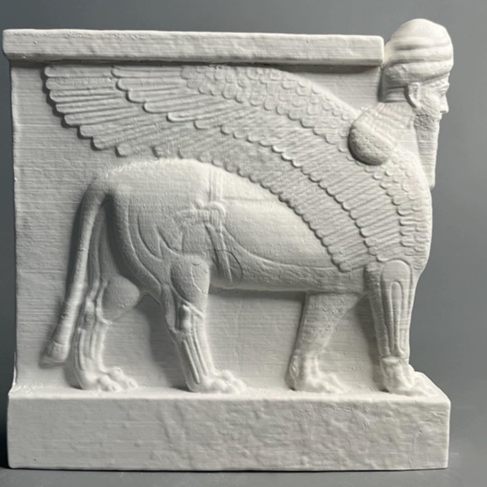 Plaster Statue of Human Head and Winged Bull Sculptures Home Decor White Abstract Shelf Decoration Coffee Table Decorations Shelf Decor Room Decorations Housewarming Gift