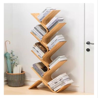 Large 8 Tier Tree Bookshelf, Against the Wall Narrow Space Curved Display Cabinet for Books/Picture Books/Files, Bamboo Modern Japanese-style Bookcase ( Color : Wood Color , Size : 8 Tier (59x20x140cm