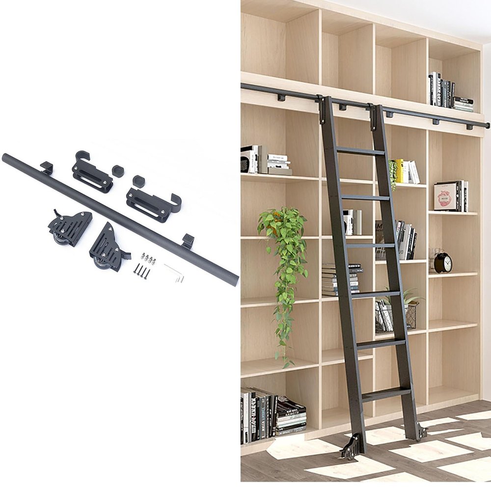 Sliding Library Ladder Black Track Kit, Hook On Tensible Rolling Ladder Hardware Library Sliding Ladder Hardware Kit 3.3ft-26.2ft Track/Rail(No Ladder), Limited to Ladder Thickness 2.5cm (Size : 23ft