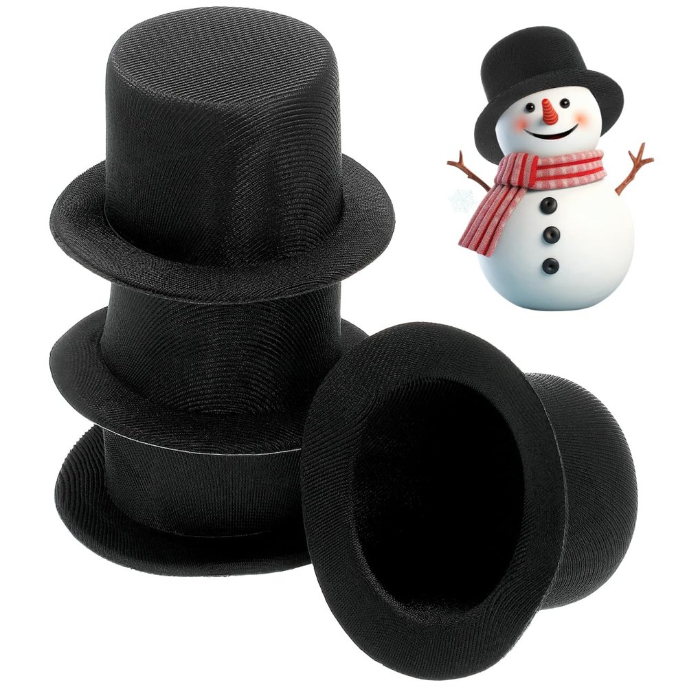 MERRYHAPY Decor 4pcs Miniature Formal Top Hats, Party Caps, Doll Caps, Cloth Small Hats in Black