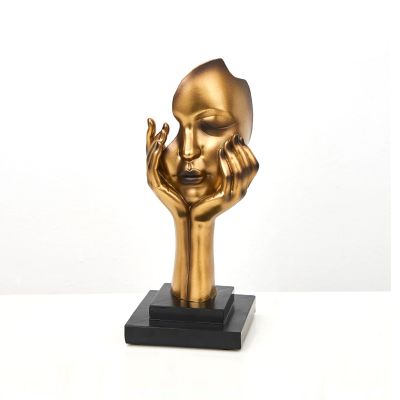 AOPPLSOT Golden Deco Sculpture, Abstract Art Women Thinker Statue, Decoration Living Room Office Bar Cafe Entrance Statues and Sculptures,Resin,Ponder