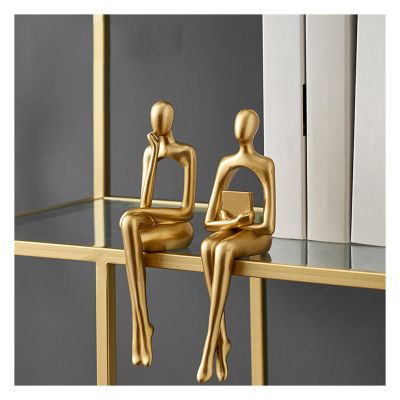 AOPPLSOT Golden Deco Sculpture, Abstract Art Gold Deco Figurines Statue, Living Room, Bookcase, Window Sill, Bedroom, Office Statues and Sculptures, Resin,Gold g