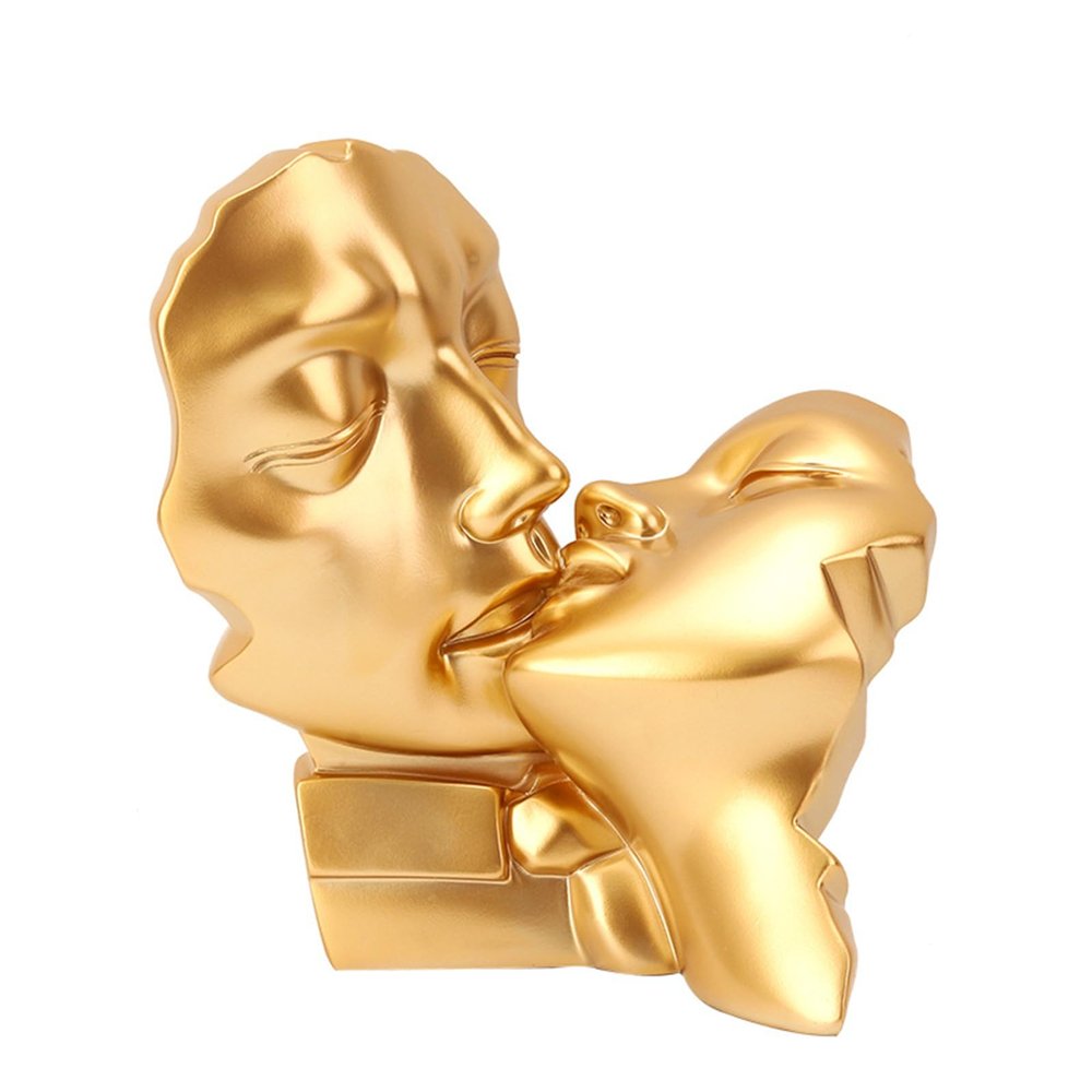 AOPPLSOT Golden Deco Sculpture, Abstract Art Women Thinker Statue, Decoration Living Room Office Bar Cafe Entrance Statues and Sculptures,Resin,Kiss