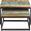 2 PCS Nesting Table Set Coffee Tables Iron Frame Sofa and End Table for Living Room Home Furniture Decor Space Saving Reclaimed Wood view 3