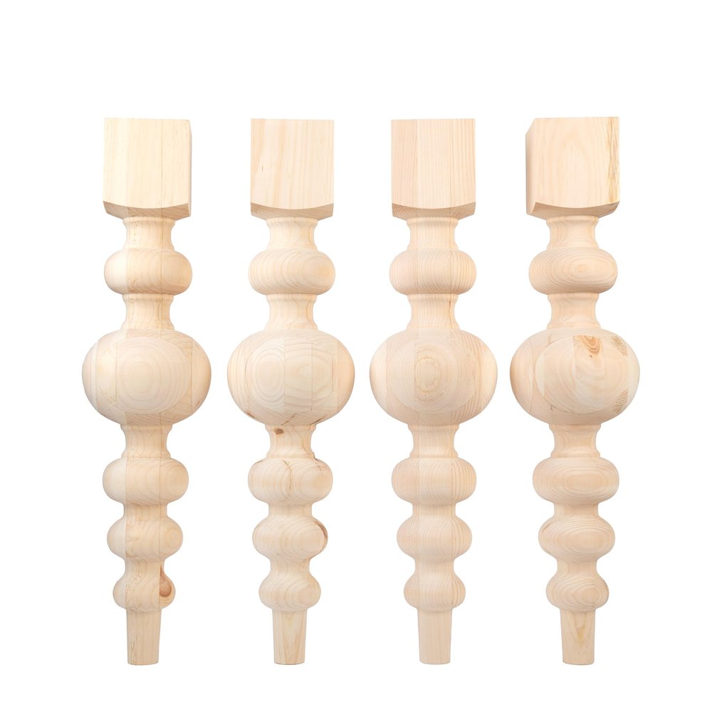 CAROLINA LEG CO. Massive Modern Chunky Pine Dining Table Legs - Handmade in USA - Set of 4 Wooden Legs with Large Center Ball (6.75 Diameter) - Ideal for Custom Furniture Projects