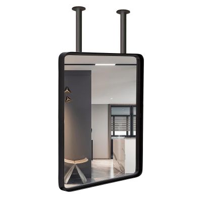 Gaommini Ceiling Mounted Mirror Rectangular Wall Decor Mirror Bathroom Vanity Mirror with Ceiling Hanging Rod, HD Mirror Black Metal Frame Mirror (Size : 40cmx60cm)