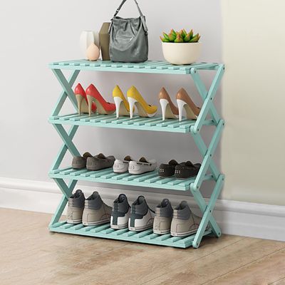 Shoe Storage Foldable Shoe Rack Bamboo Shoe Rack Folding Shoe Rack Multi-Layer Simple Household economical Shelf Dormitory Door Storage Rack Without Installing Bamboo Shoe Cabinet (Color : Green, Si
